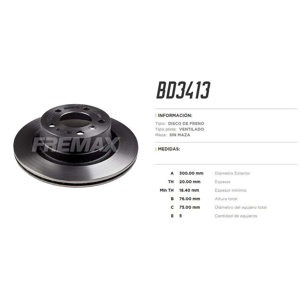 FREMAX DISCO FRENO TRASERO BMW 118D-120-125 AÑO 2007-2009  