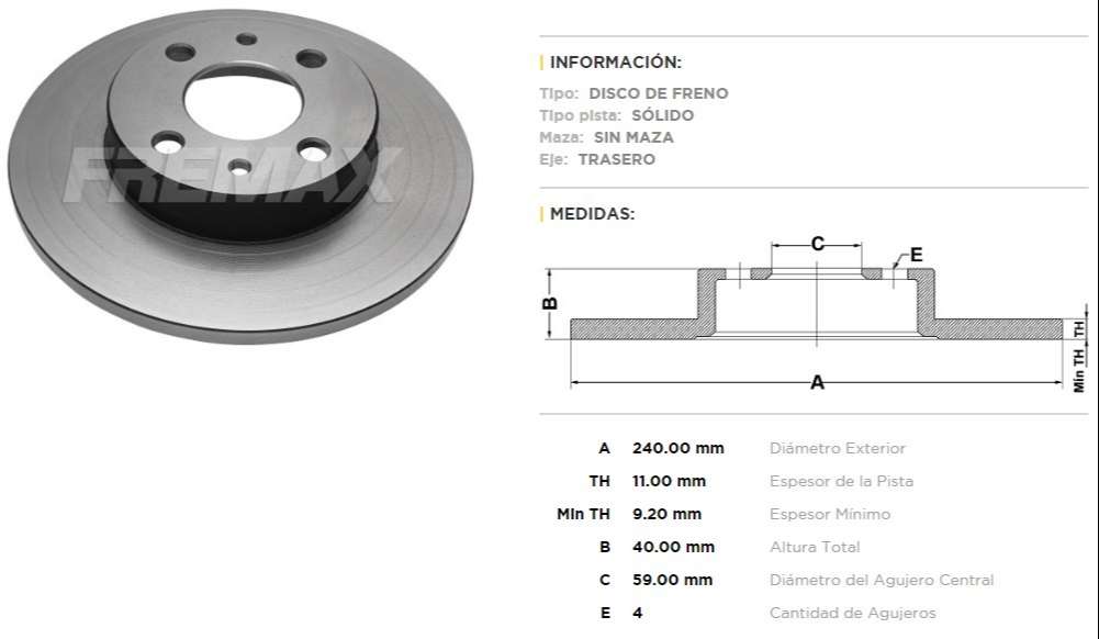 FREMAX DISCO FRENO TEMPRA / TIPO /PUNTO/ 500  