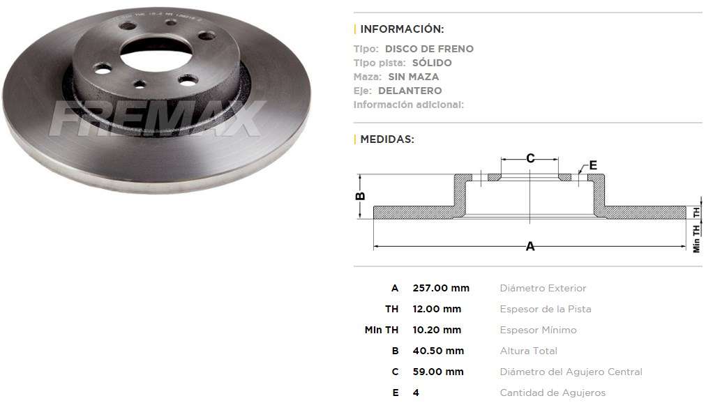 FREMAX DISCO FRENO FIAT ARGO CRONOS MOBI 1.0 PALIO 1.4 - 1.8 GRAND SIENA 1.4 - 1.6 TIPO 1.9 UNO 1.3 - UNO SPORTING 1.4 8V ATTRACTIVE TEMPRA 2.0 BRAVA PUNTO