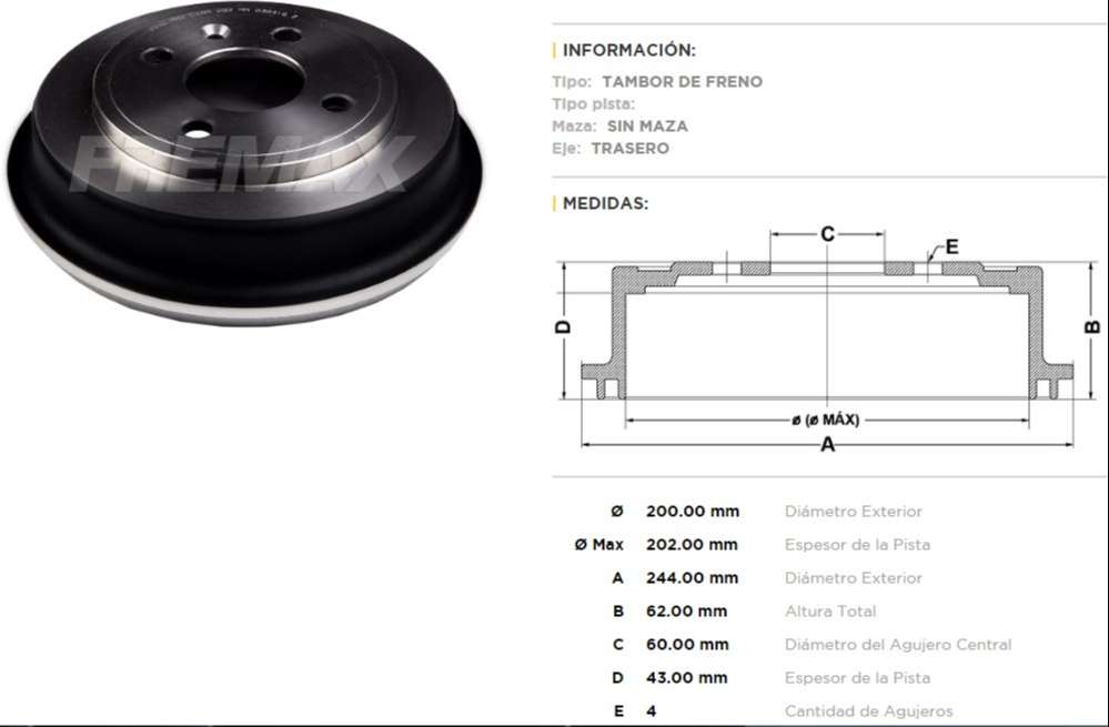 FREMAX CAMPANA FRENO SONIC 1.6 12>