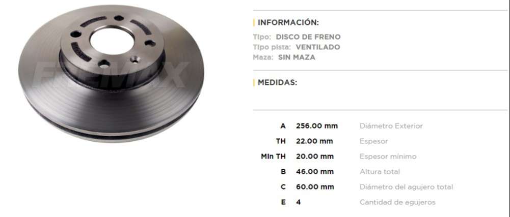 FREMAX DISCO FRENO CHEVROLET SPIN 1.8 2017> DELANTERO VENTILADO