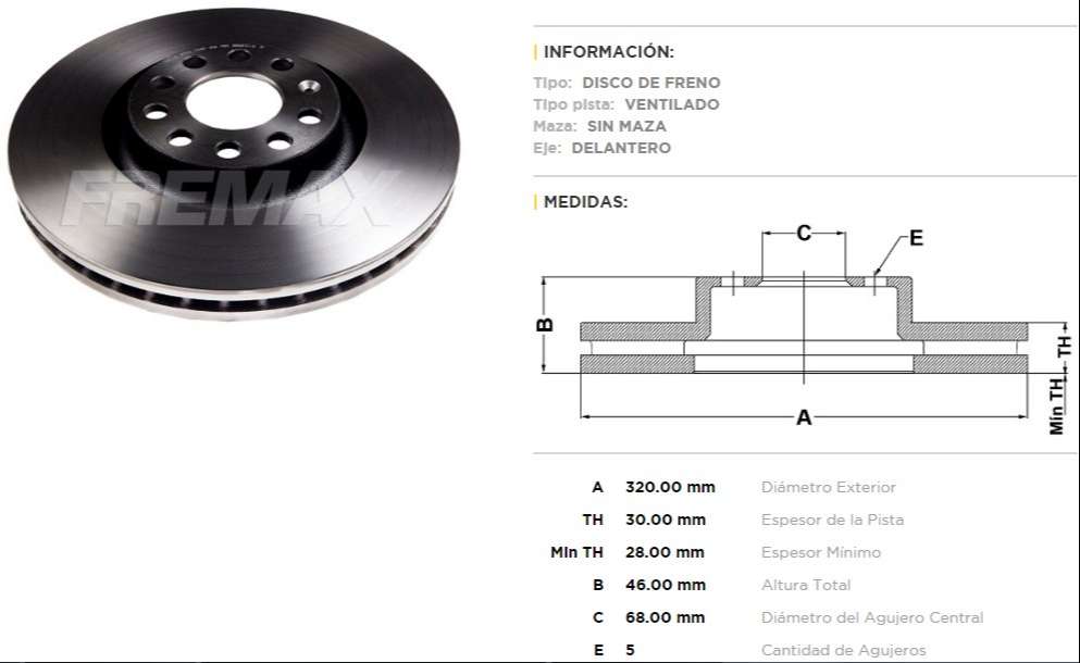 FREMAX DISCO FRENO AUDI A4 2.0 TURBO  