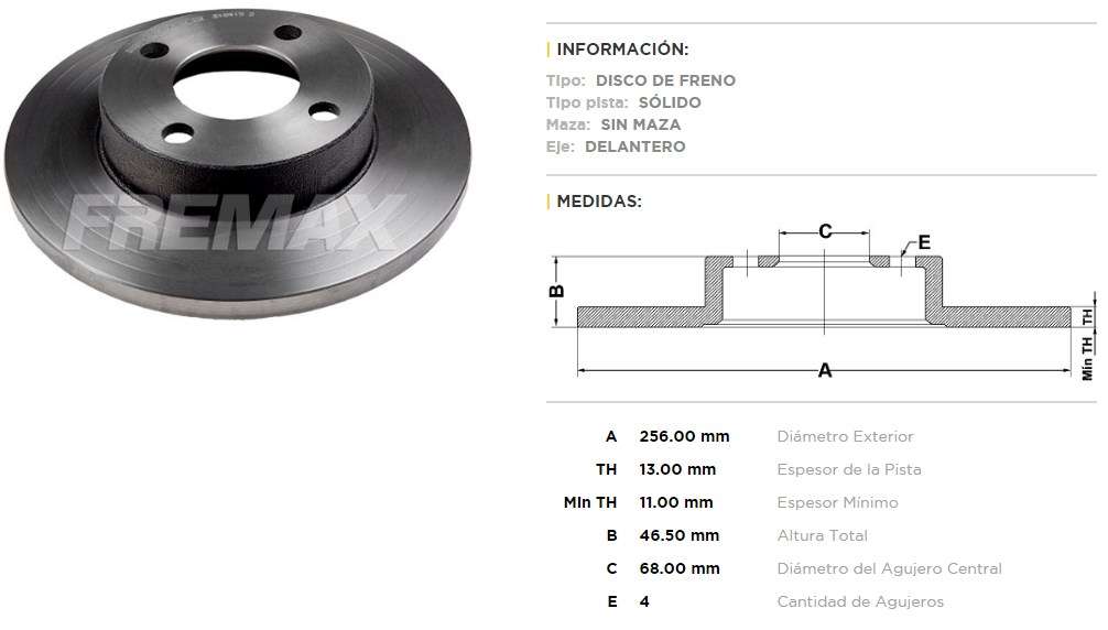 FREMAX DISCO FRENO AUDI 80 1.6/.8/1.9 86>  