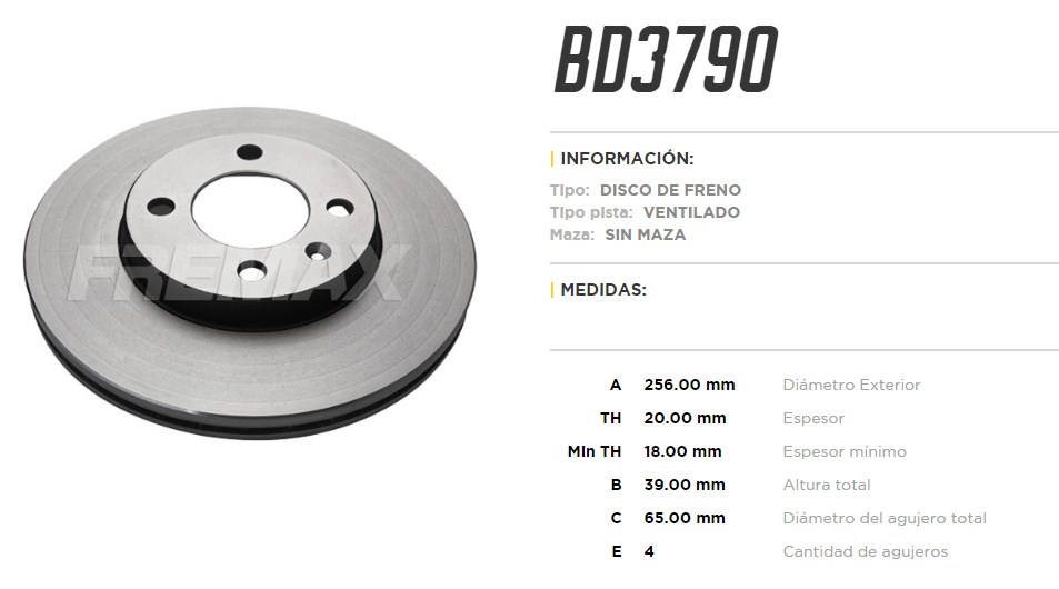 FREMAX DISCO FRENO VW CADDY 1.6 MI -1.9D GOL GTI GOLF SAVEIRO 1.6- 1.8 PASSAT 2.0 POLO QUANTUM SEAT CORDOBA IBIZA INCA 1.6 -1.9 -2.0