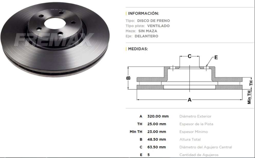 FREMAX DISCO FRENO FORD KUGA / VOLVO C70/S40  