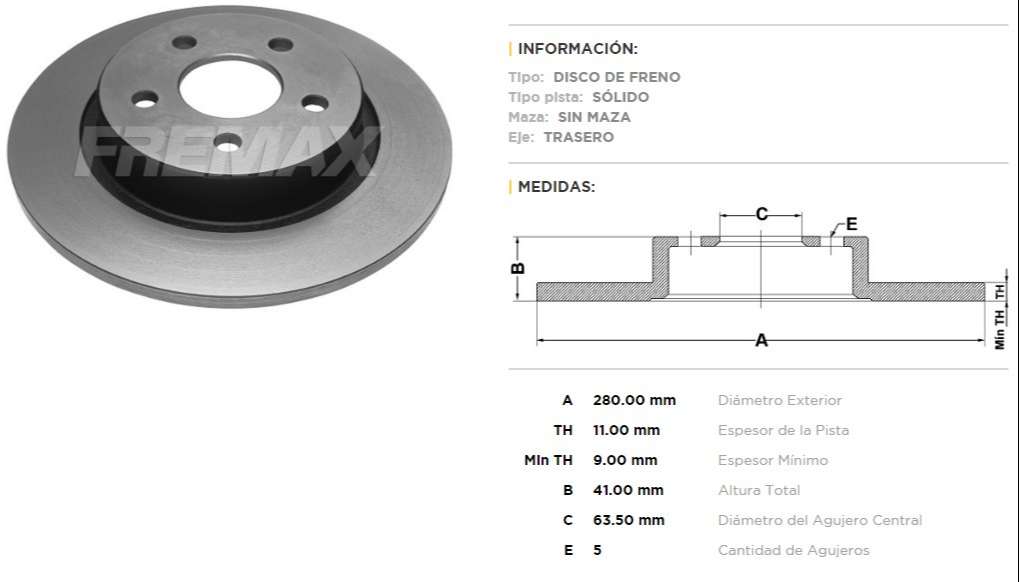 FREMAX DISCO FRENO VOLVO 2.4I FOCU2.0 16V  