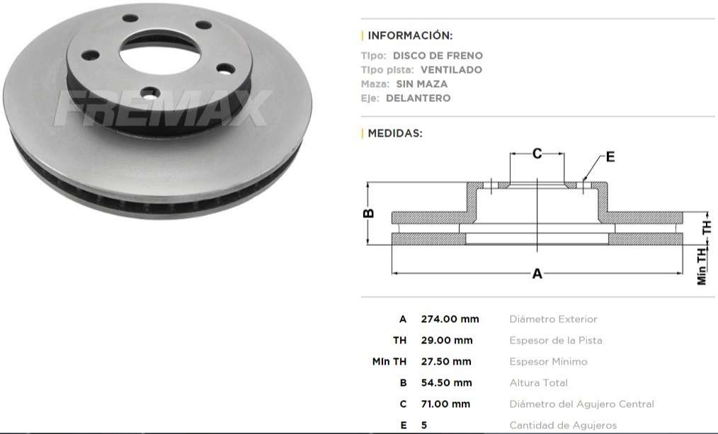 FREMAX DISCO FRENO CHEVROLET BLAZER / CHEV S10 DV