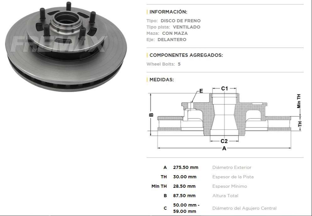 FREMAX DISCO FRENO CHEVROLET BLAZER / CHEV S10 95/97DV