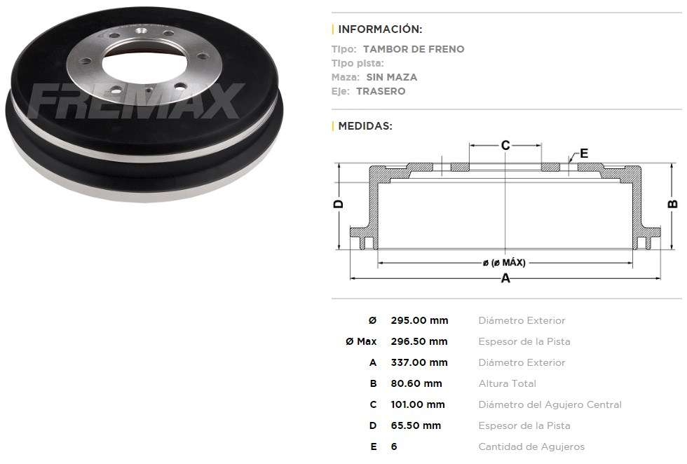 FREMAX CAMPANA FRENO ISUZU D MAX 2.5 2011>  