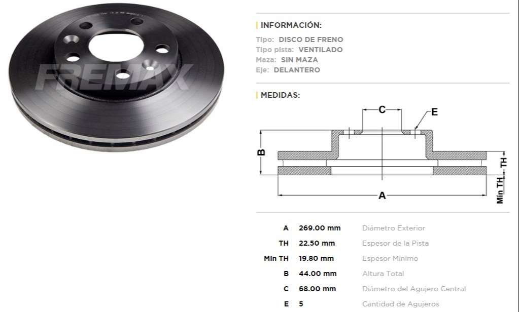 FREMAX DISCO FRENO DUSTER 1.6 16V