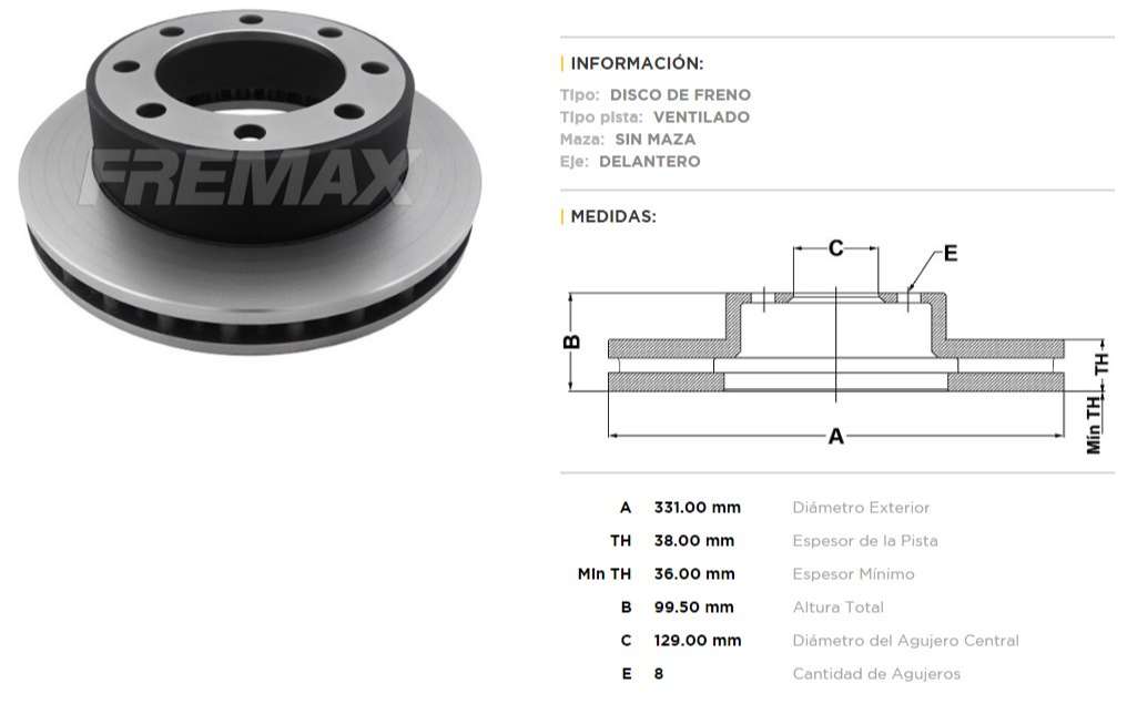 FREMAX DISCO FRENO F-100 DUTY 2002> DV  