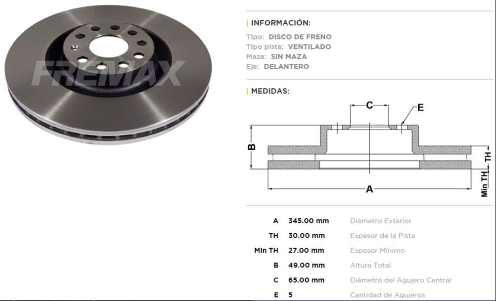 FREMAX DISCO FRENO AUDI A3 /SEAT LEON / VW  