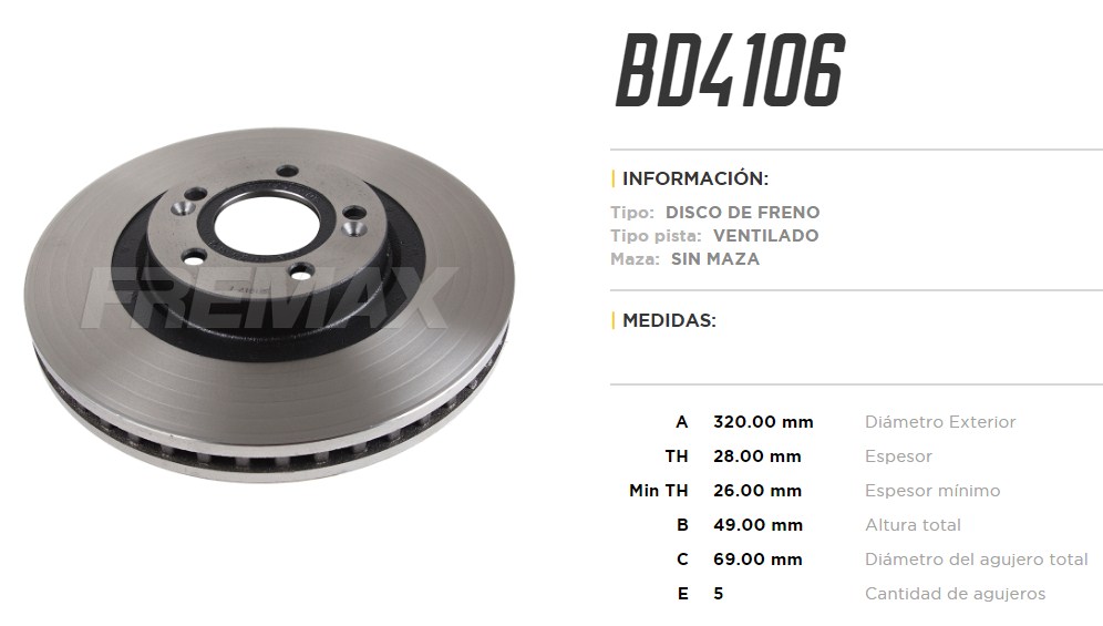 FREMAX DISCO FRENO HYUNDAI SANTA FE 3.3 2016  