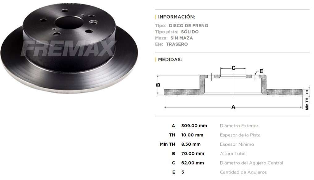 FREMAX DISCO FRENO TOYOTA HIGHLANDER 3.5  
