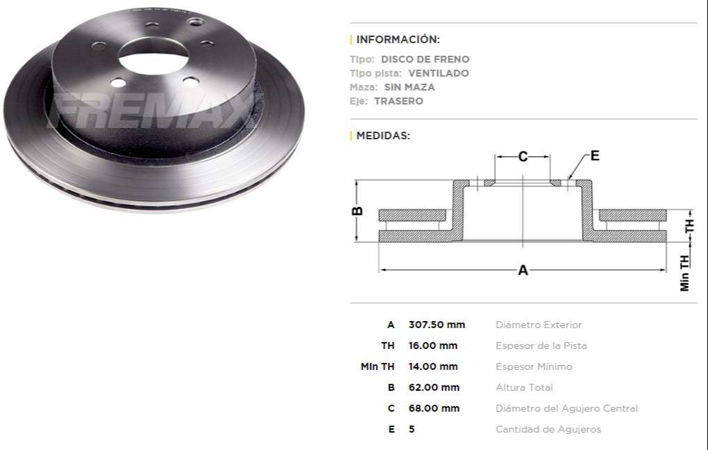 FREMAX DISCO FRENO NISSAN MURANO 3.5 04/ T V  