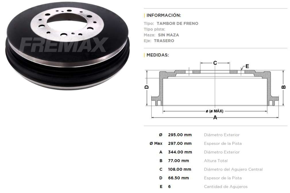 FREMAX CAMPANA FRENO TOYOTA HILUX SRV 4X2 - 4X4 05/.. C/T