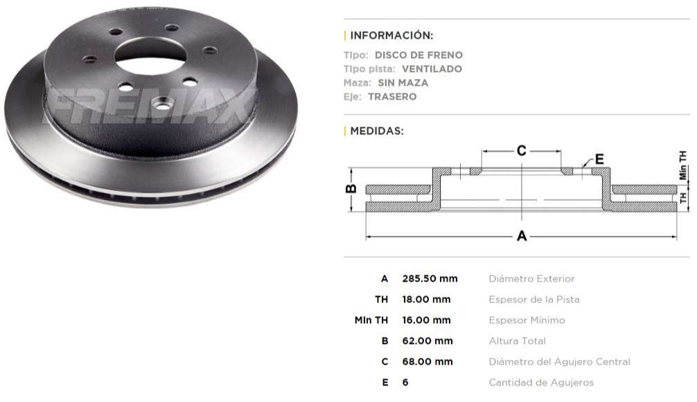 FREMAX DISCO FRENO NISAN FRONTIER 2.5 / XTERA4  