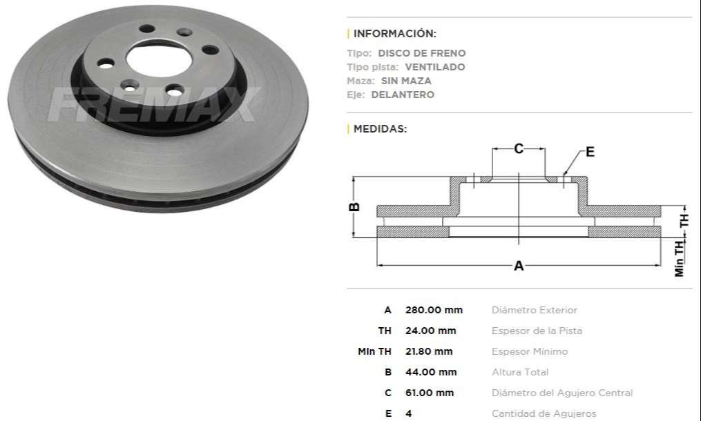 FREMAX DISCO FRENO LAGUNA / MEGANE /SCENIC DV