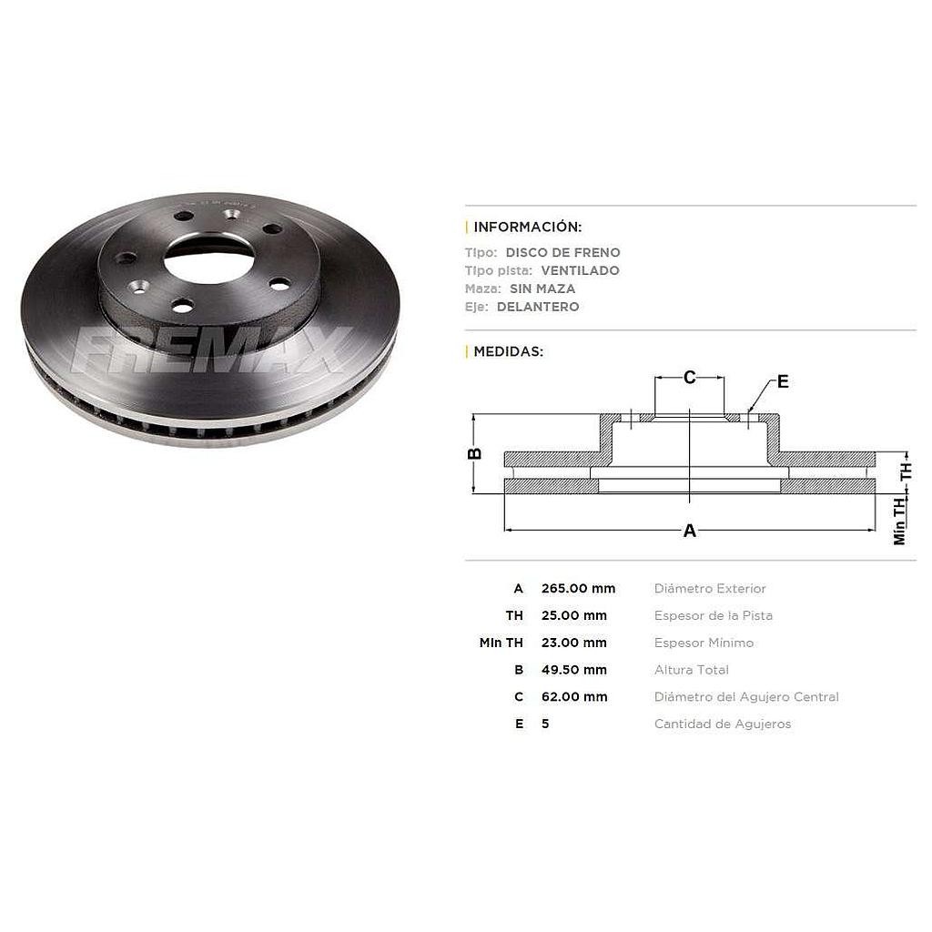 FREMAX DISCO FRENO CHERY TIGGO 2.0  