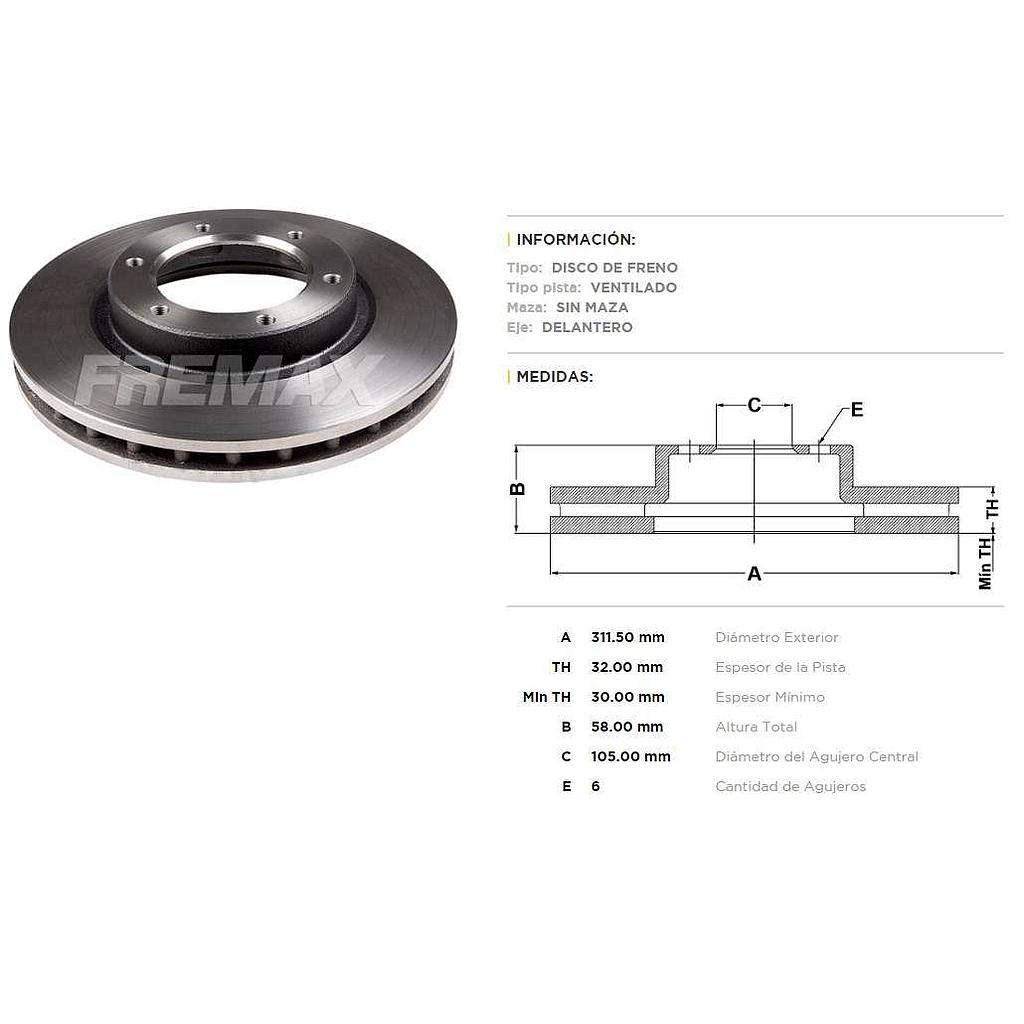 FREMAX DISCO FRENO TOYOTA LAND CRUISER 4 5  