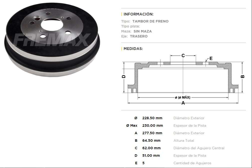 FREMAX CAMPANA FRENO TOYOTA RAV 4 2.4  