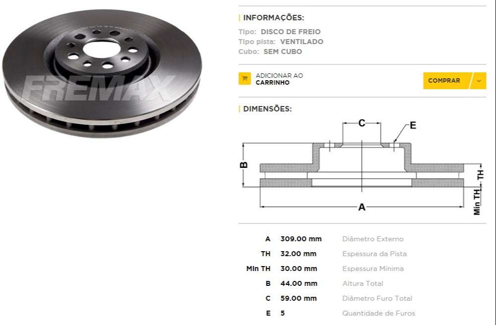 FREMAX DISCO FRENO P 807 3.0 I 24V V6  