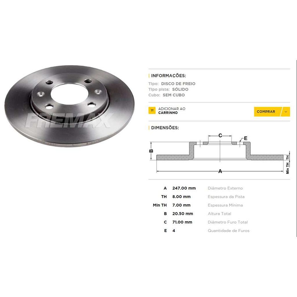 FREMAX DISCO FRENO P 205 T S  