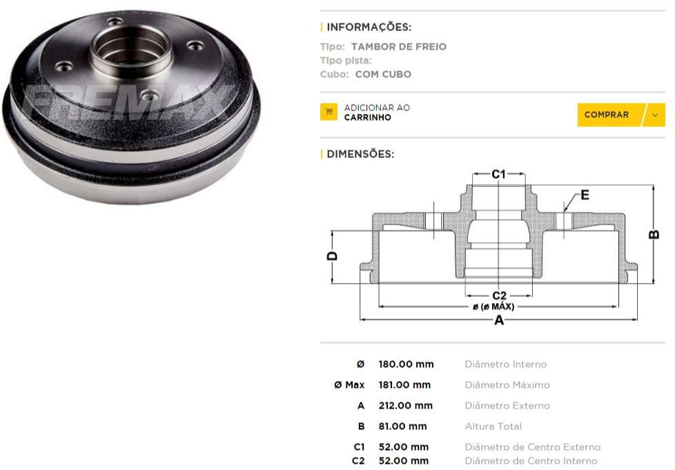 FREMAX CAMPANA FRENO PEUGEOT 306 S/ABS CITROEN XSARA ZX C/MAZA