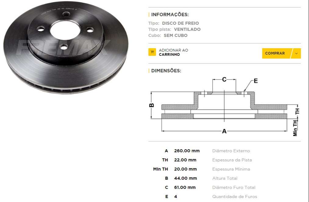 FREMAX DISCO FRENO NISSAN MARCH / VERSA 1.6  