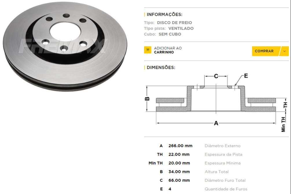 FREMAX DISCO FRENO CITROEN BERLINGO C3 C4 PEUGEOT 206 207 208 307 PARTNER 16.16V 2.0i HDi V/D