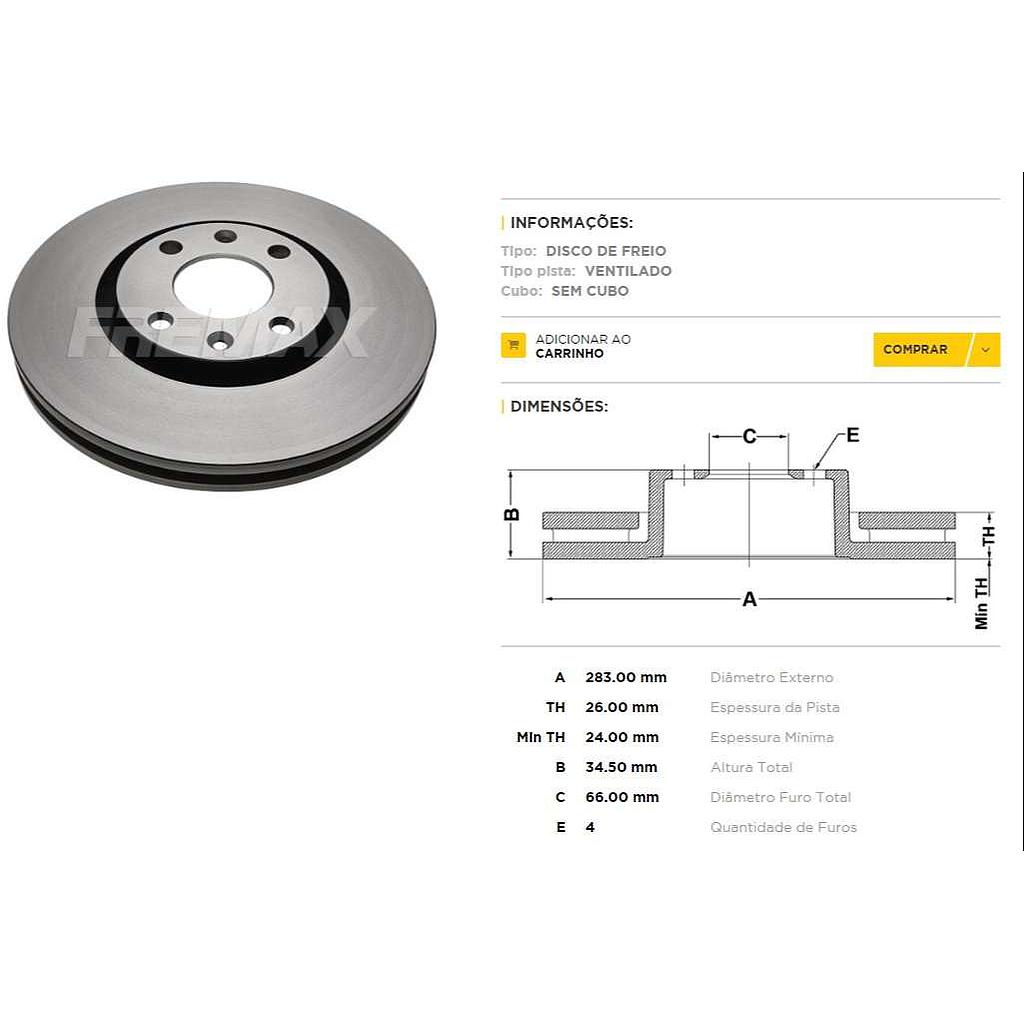 FREMAX DISCO FRENO PEUGEOT 307 207 208 3008 C5 PICASSO DV