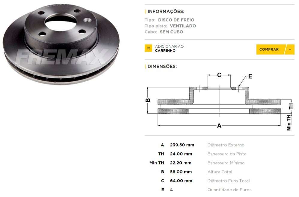 FREMAX DISCO FRENO ESCORT <1994 ARG.  