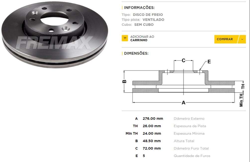 FREMAX DISCO FRENO KIA CARNIVAL 2.5 DV  