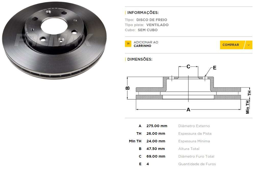FREMAX DISCO FRENO KIA CERATO 2.0 16V  