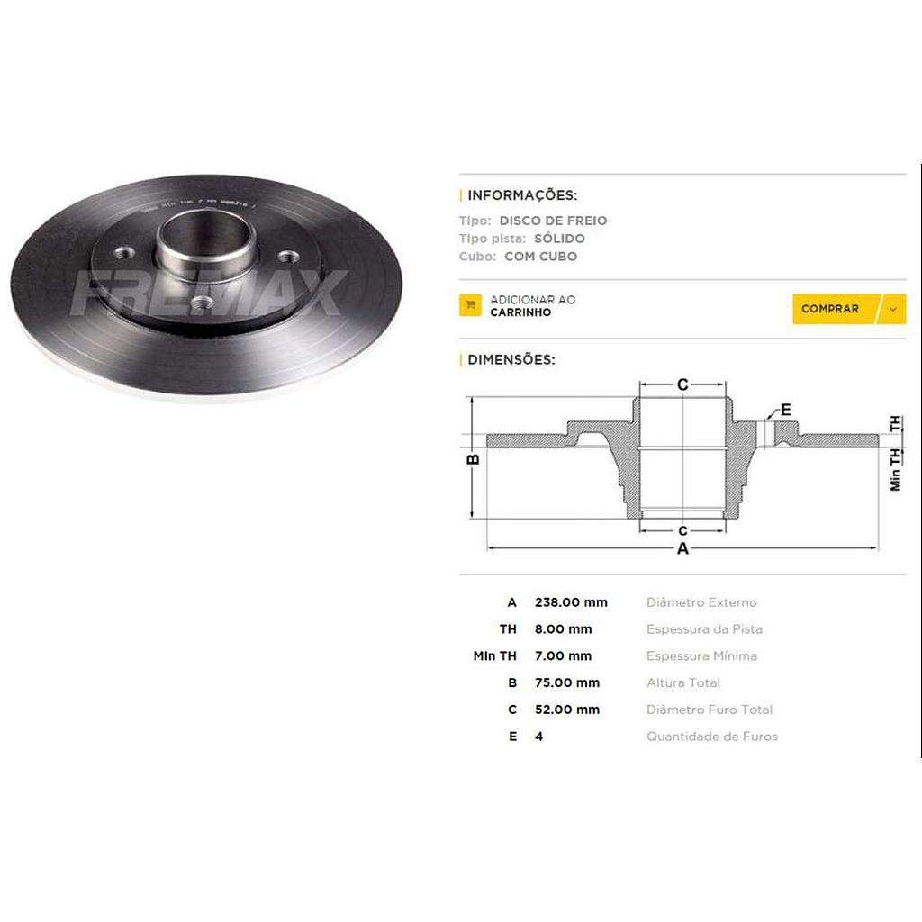 FREMAX DISCO FRENO CLIO CON MAZA T S  