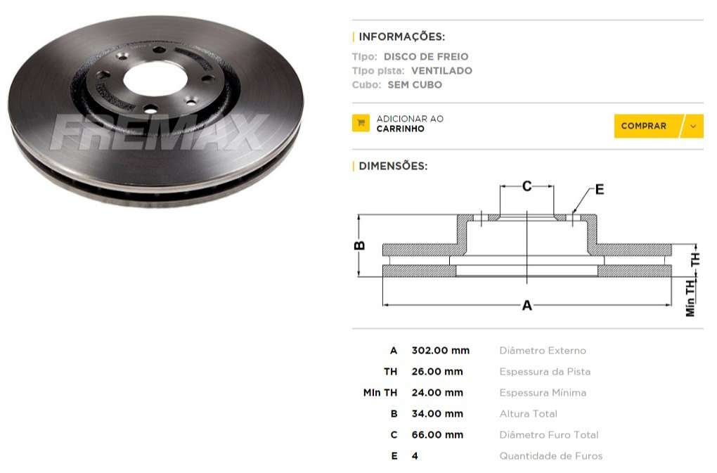 FREMAX DISCO FRENO C 4/P 208/P 308/P 408 DEL