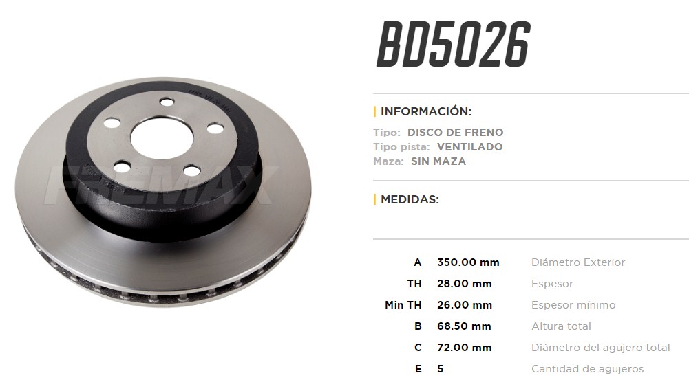 FREMAX DISCO FRENO JEEP GRAND CHEROKEE SRT 8 6.1 TV  