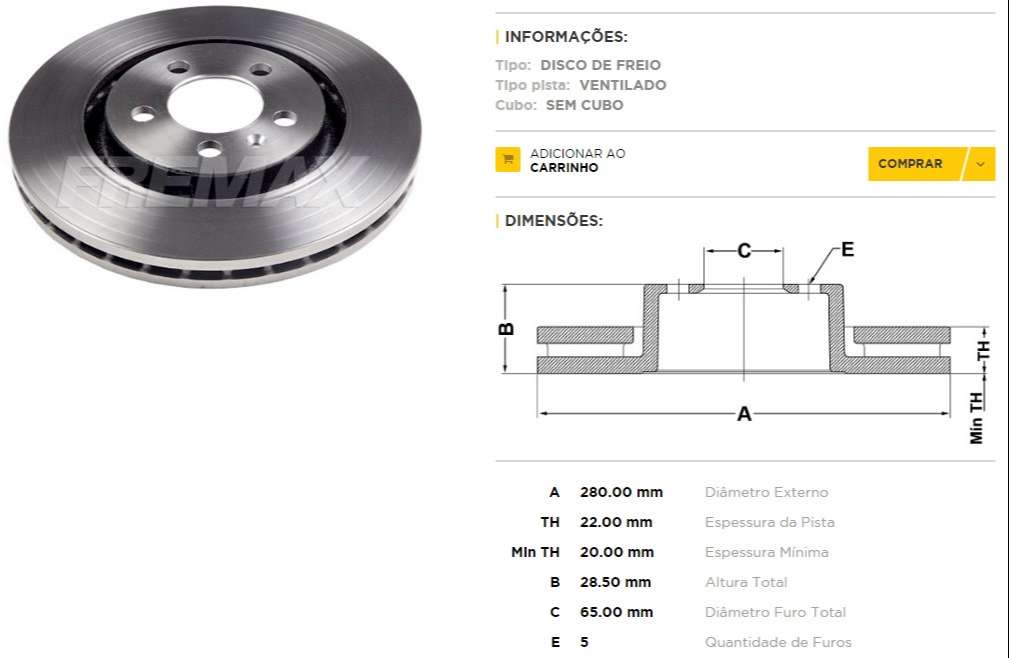 FREMAX DISCO FRENO GOLF III / PASSAT / SEAT DV  