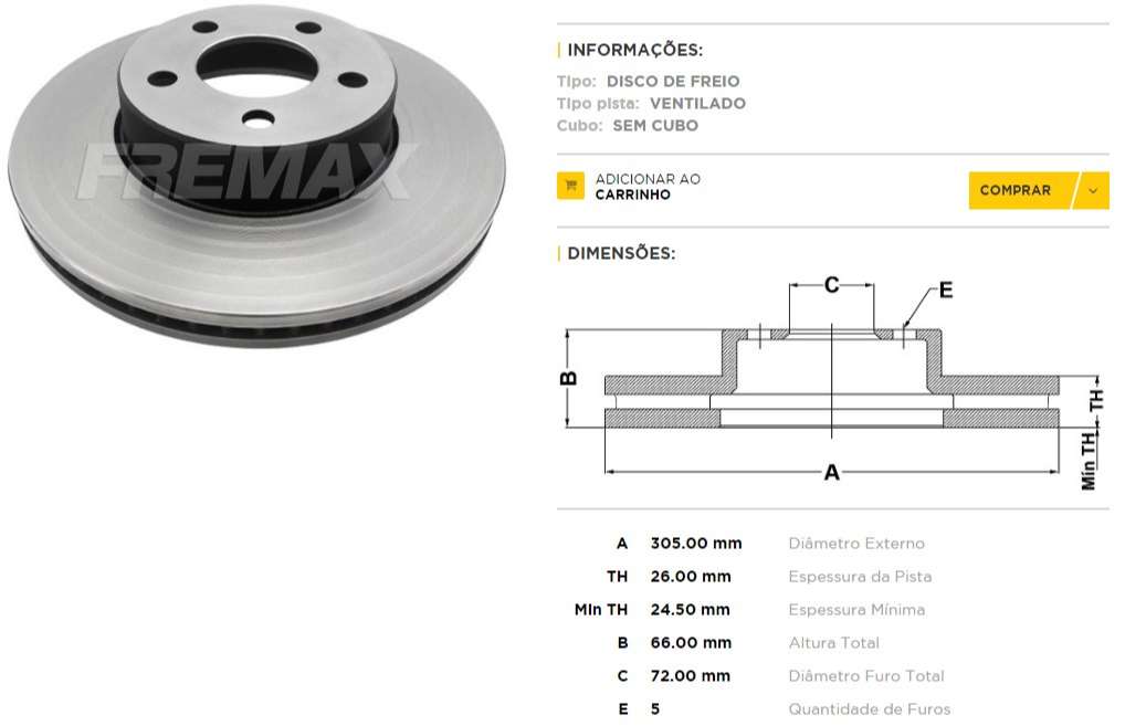 FREMAX DISCO FRENO RANGER 4X4  
