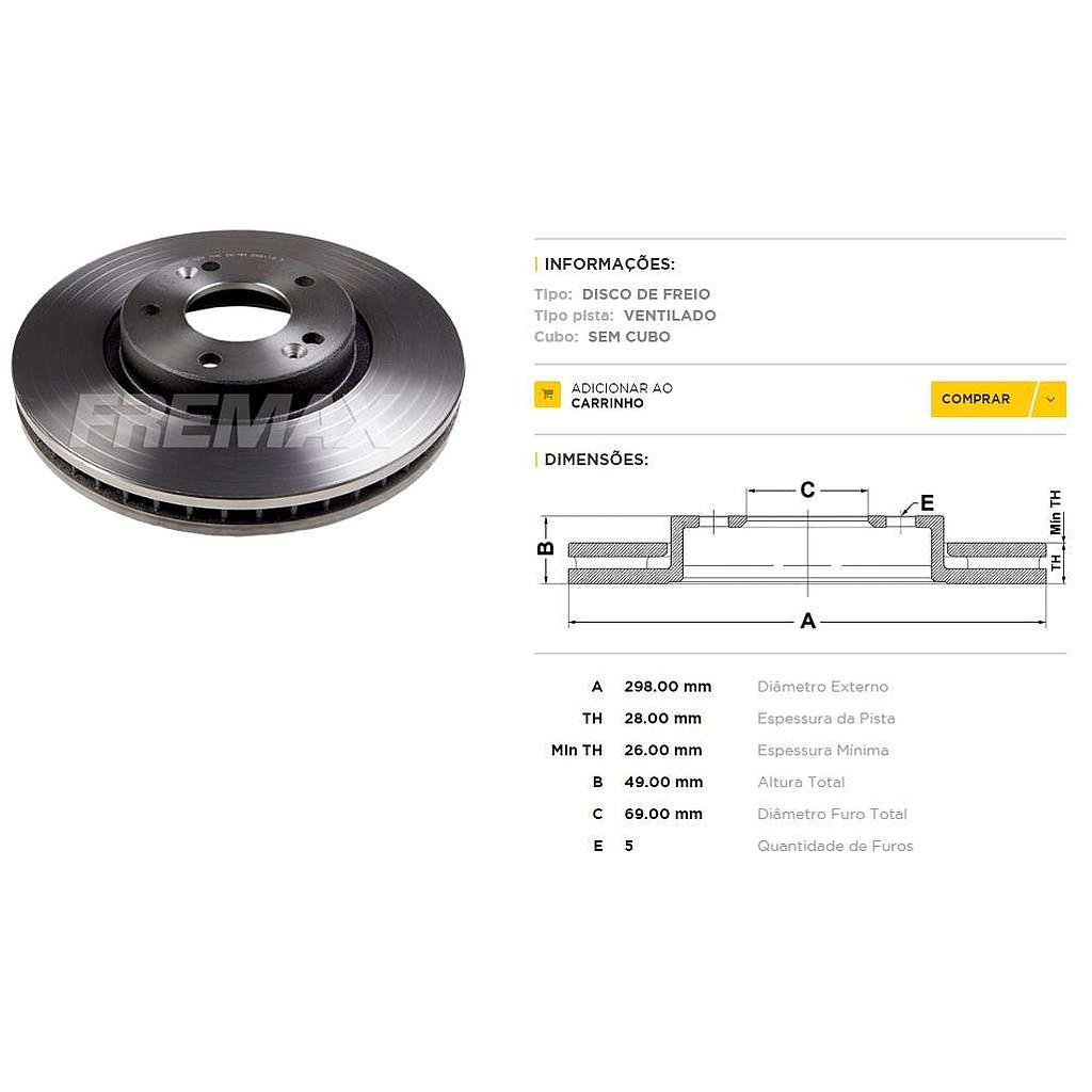 FREMAX DISCO FRENO HYUNDAI SANTA FE 2.7 DV-S  