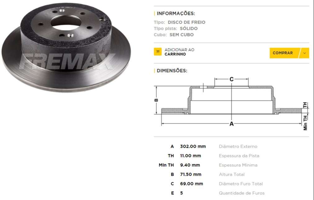 FREMAX DISCO FRENO HYUNDAI SANTA FE / KIA SORENTO  