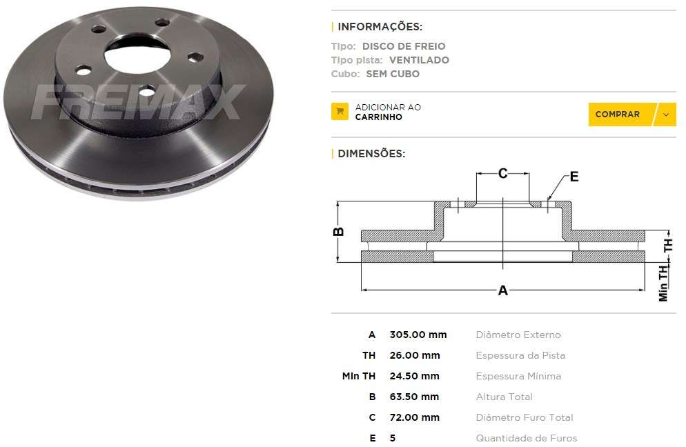 FREMAX DISCO FRENO JEEP CHEROKEE 1999>DV  