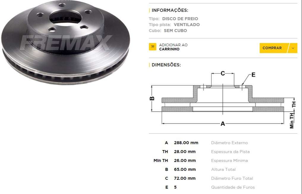 FREMAX DISCO FRENO JEEP CHEROKEE 2001> DVTS  