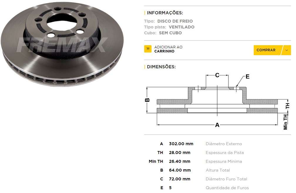 FREMAX DISCO FRENO JEEP CHEROKEE 2008-2011 3.7 / WRANGLER3.8  
