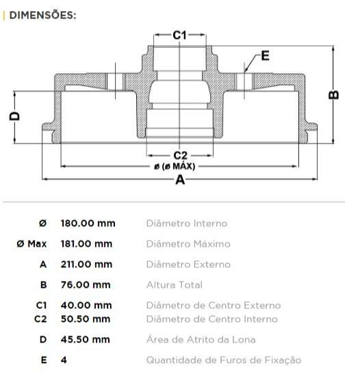 FREMAX CAMPANA FRENO VW SAVEIRO 1.6 GOL 1.0 - 1.6 8V VOYAGE 1.6 C/MAZA