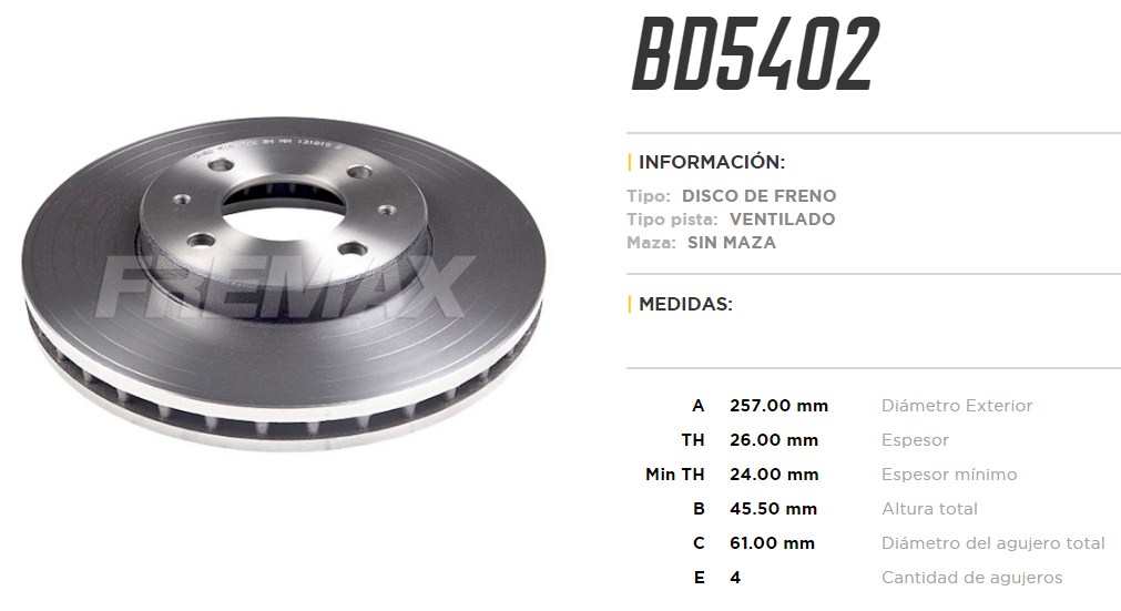 FREMAX DISCO FRENO NISAN / DATSUN SENTRA DV  