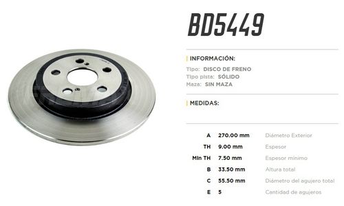 FREMAX DISCO TOYOTA COROLLA 2.0 DYNAMIC / 1.8 HYBRID 20/- TR  /ASERO SELLADO 270 / 33.5 / 55.5 / 9 / 7.5 / 5 