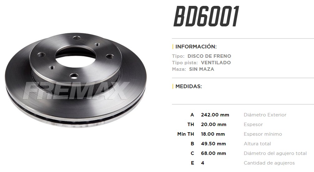 FREMAX DISCO FRENO NISAN / DATSUN PRIM DV  