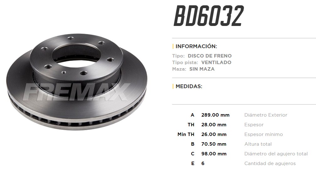 FREMAX DISCO FRENO RANGER / MAZDA B2600  