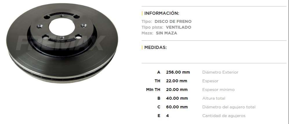 FREMAX DISCO FRENO SUZUKI SWIFT 1.6 DEL. VENTILADO 2015>  